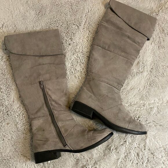 American Eagle Boots Tall Knee High Gray Cuban Heels Zipper size 7 - Picture 8 of 9